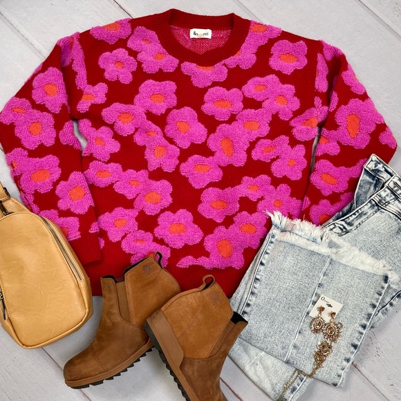 Pink fuchsia Sherpa floral flower print embroidered bohemian oversized s… - Picture 6 of 9